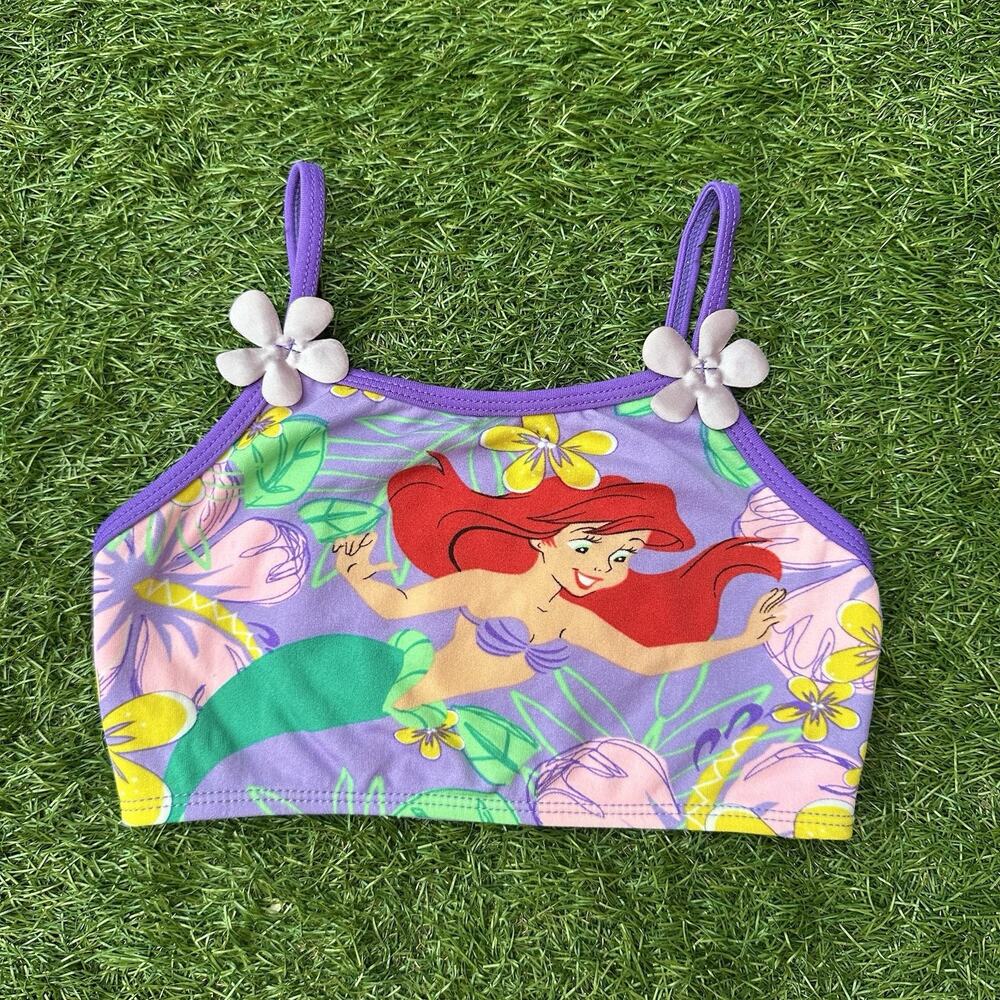 Vintage Disney Ariel Little Mermaid‎ Bikini Top Size 6/6X Purple Princess Flower